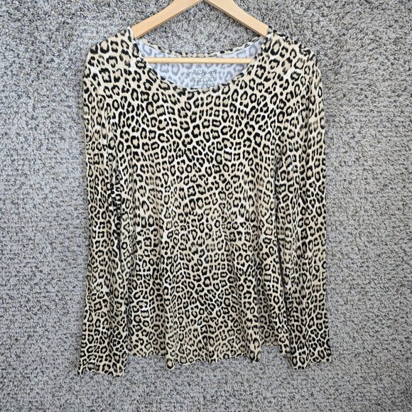 Chicos Top Womens 1 US Medium Beige Animal Print Scoop Neck Long‎ Sleeve Tee - Picture 1 of 7